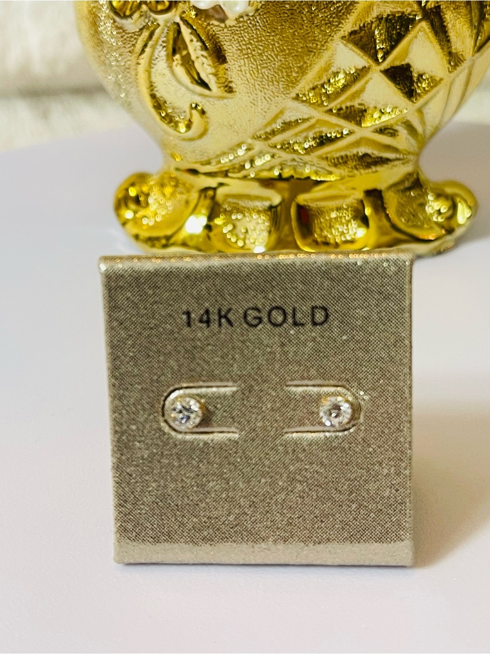Genuine 14K Gold Crystal Stone Stud Earrings
